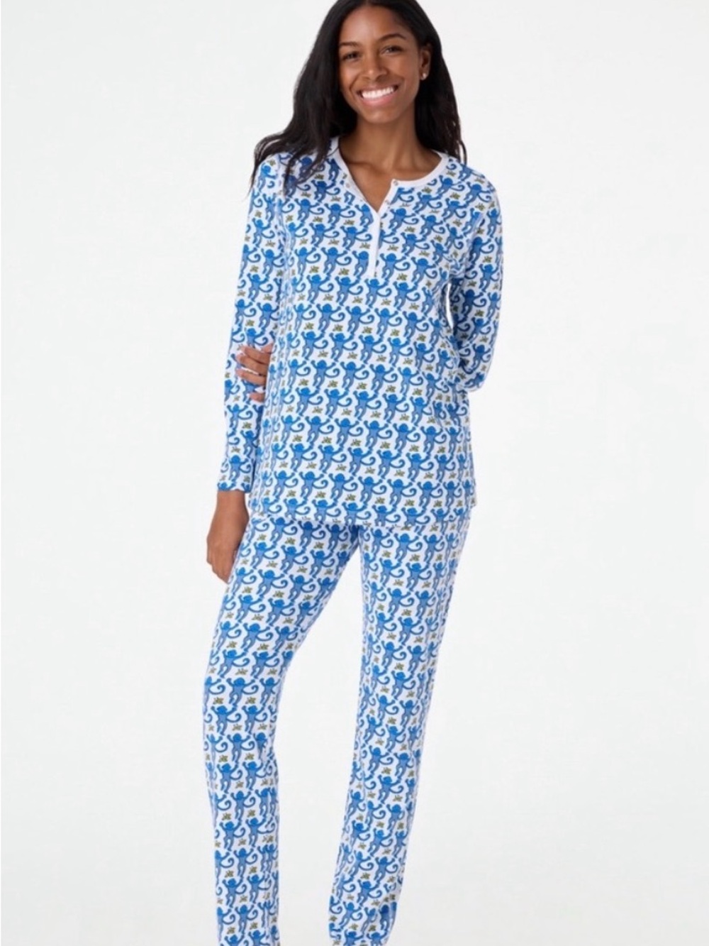 Roller Rabbit Blue and White Printed Long-Sleeve Pajama Set